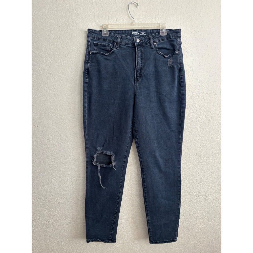 Old Navy O.G. Straight Jeans 14 Tall High Rise Distressed Dark Wash